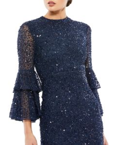 Fully Sequined Ruffle Tiered 3/4 Sleeve Midi Dress sold by Lord & Taylor
