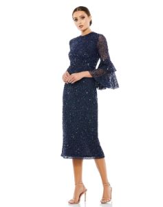 Fully Sequined Ruffle Tiered 3/4 Sleeve Midi Dress sold by Lord & Taylor