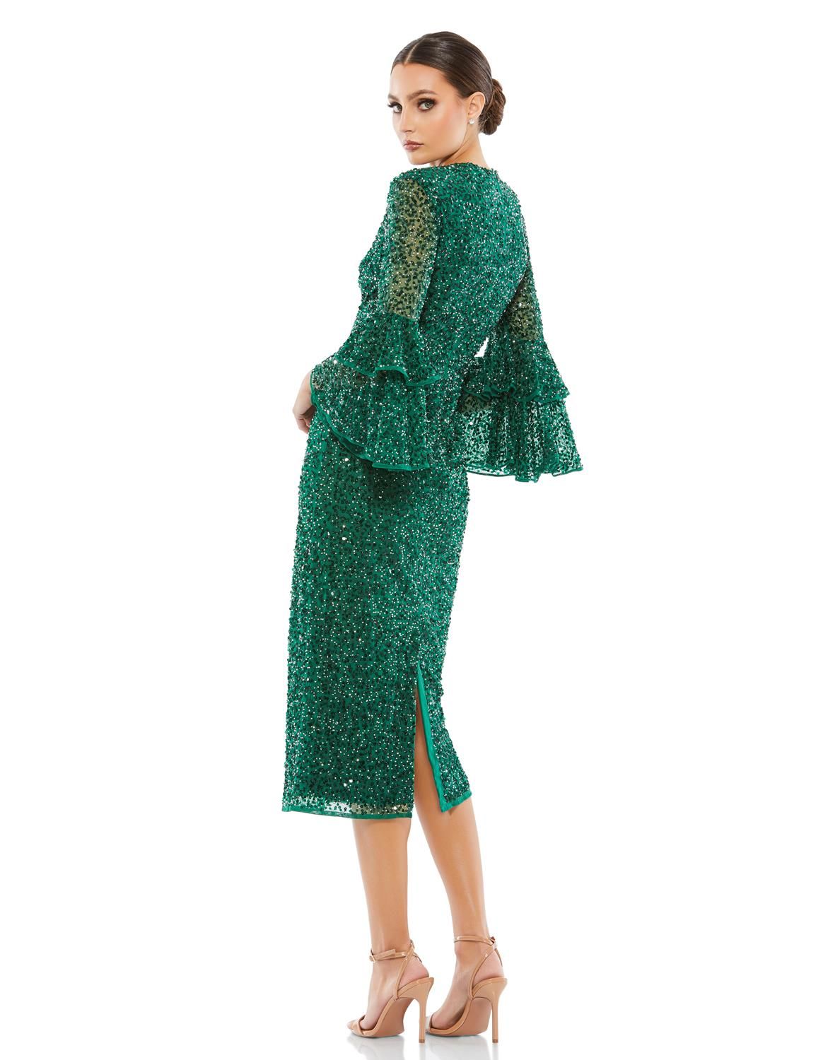 Fully Sequined Ruffle Tiered 3/4 Sleeve Midi Dress sold by Lord & Taylor product image thumbnail 2