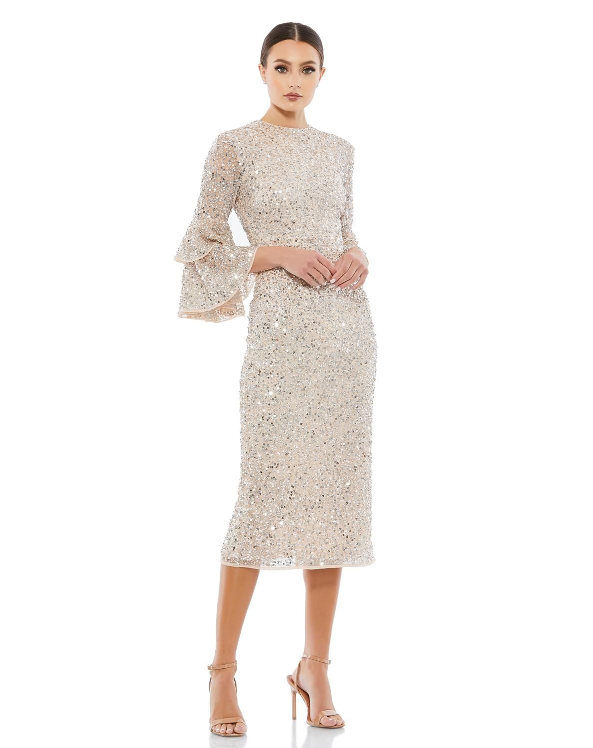 Fully Sequined Ruffle Tiered 3/4 Sleeve Midi Dress sold by Lord & Taylor product image thumbnail 15