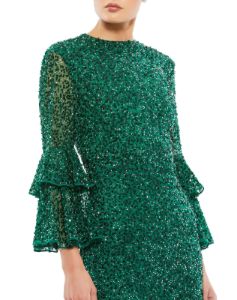 Fully Sequined Ruffle Tiered 3/4 Sleeve Midi Dress sold by Lord & Taylor