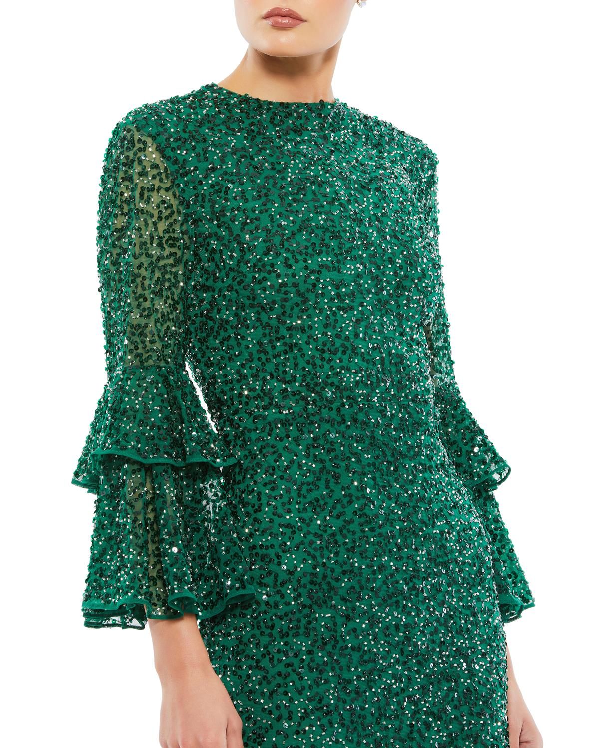 Fully Sequined Ruffle Tiered 3/4 Sleeve Midi Dress sold by Lord & Taylor product image thumbnail 3