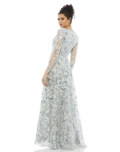Embellished V Neck Illusion Long Sleeve A Line Gown sold by Lord & Taylor