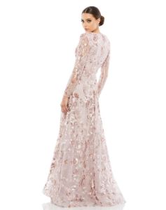 Embellished V Neck Illusion Long Sleeve A Line Gown sold by Lord & Taylor
