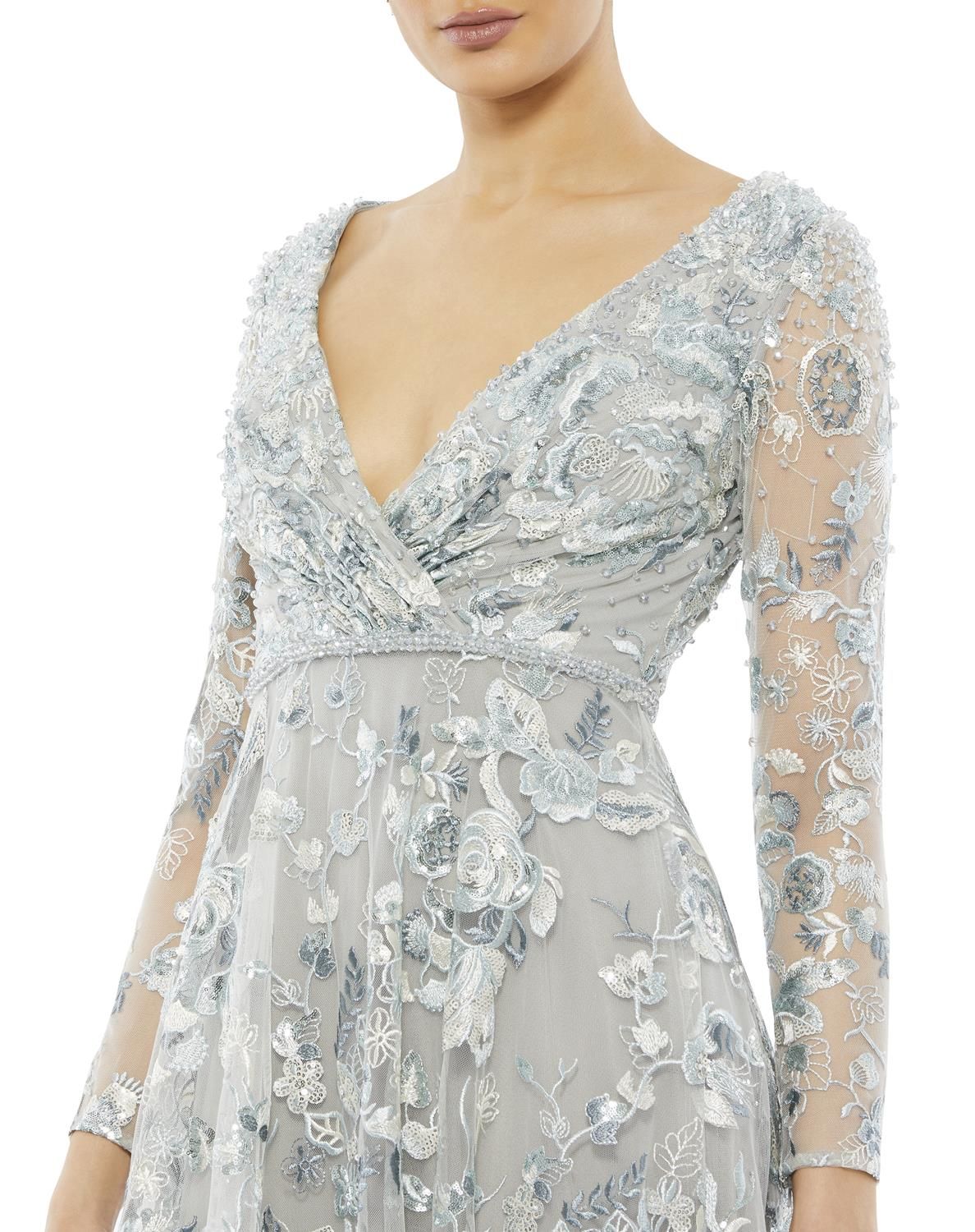 Embellished V Neck Illusion Long Sleeve A Line Gown sold by Lord & Taylor product image thumbnail 3