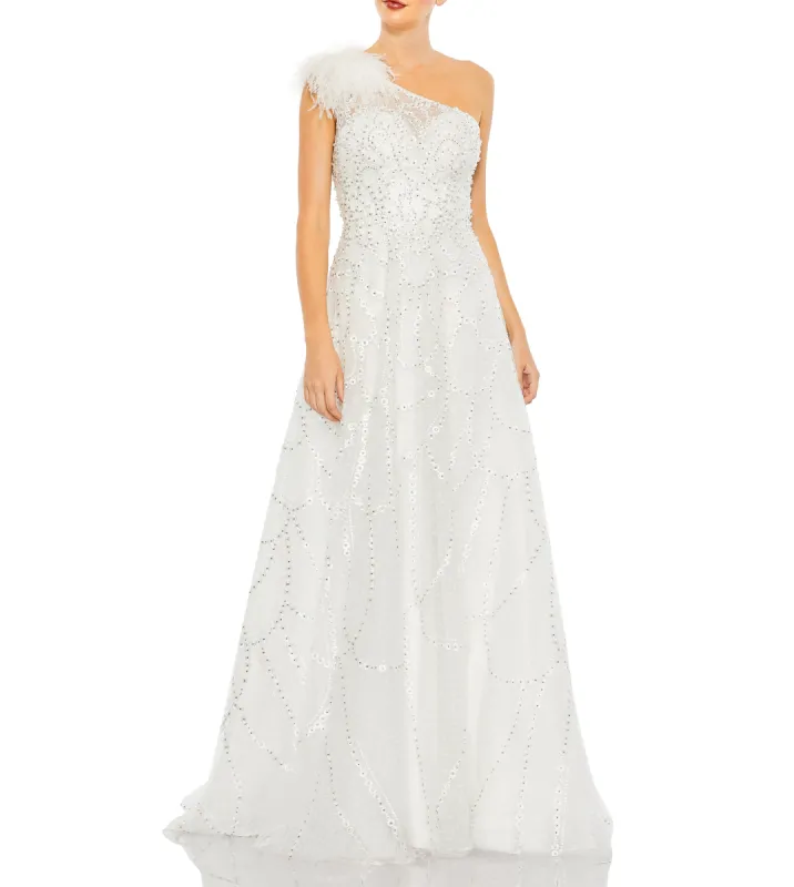 Embellished One Shoulder A Line Gown sold by Lord & Taylor