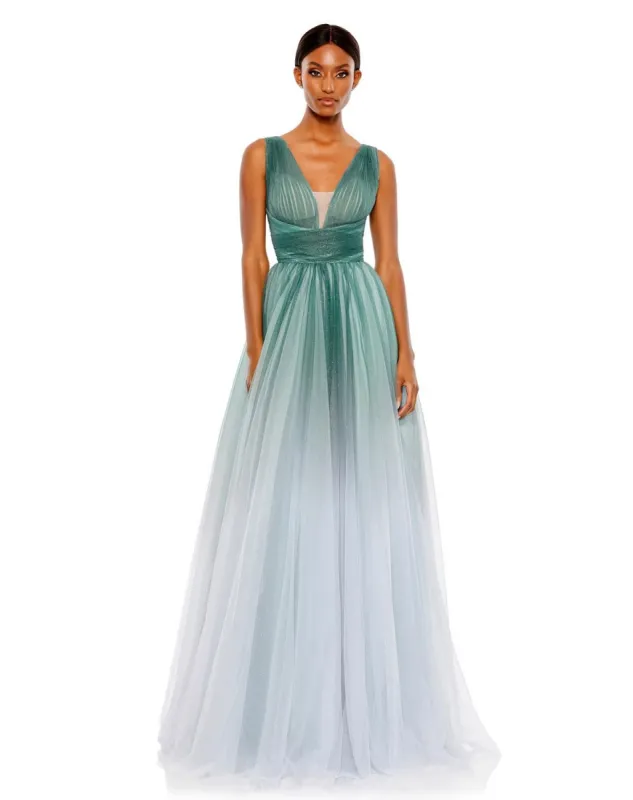 Glitter Ombre V Neck Sleeveless Gown sold by Lord & Taylor