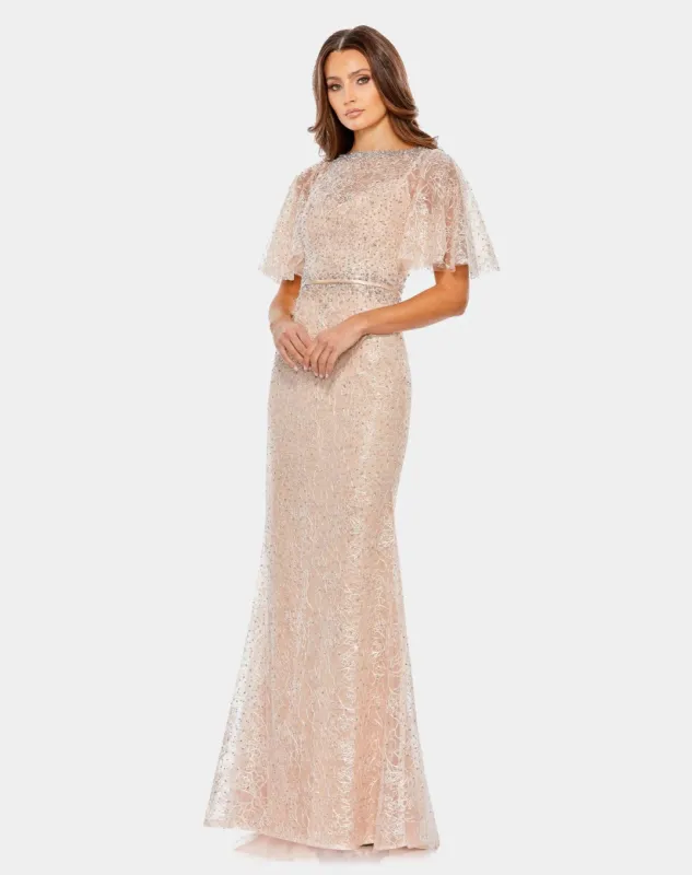 Embellished Neck Butterfly Sleeve Trumpet Gown sold by Lord & Taylor