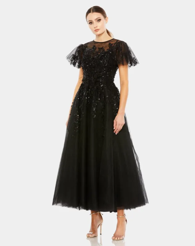 Embellished Flutter Sleeve Bow Waist A Line Dress sold by Lord & Taylor