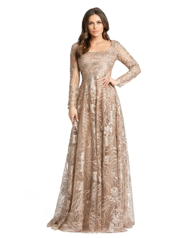 Jewel Encrusted Long Sleeve Square Neck Gown sold by Lord & Taylor