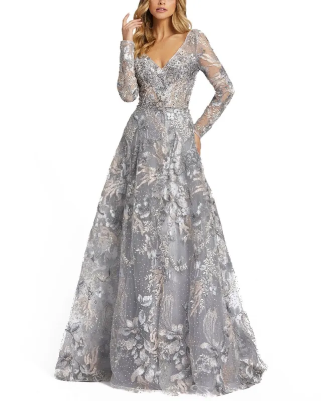 V-Neck Long Sleeve Beaded Gown sold by Lord & Taylor