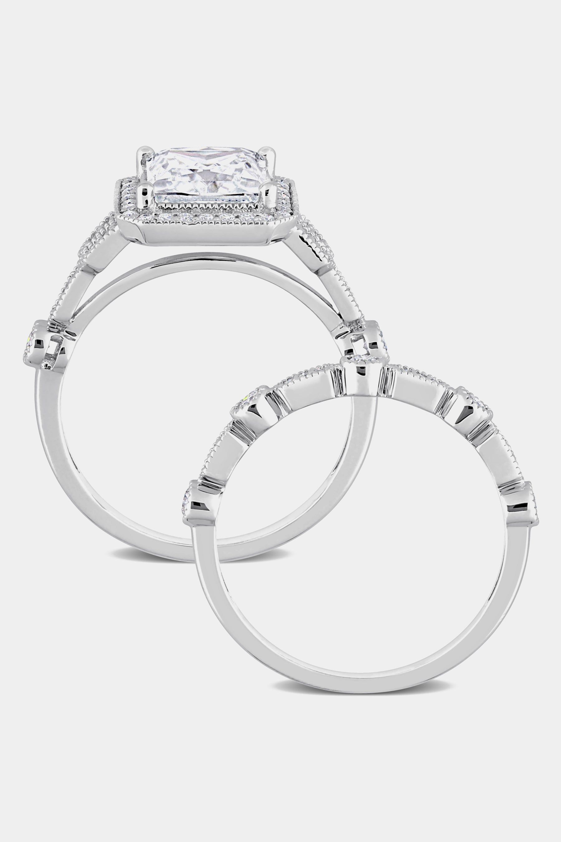 Moissanite Square Halo Bridal Ring Set in Sterling Silver sold by Lord & Taylor product image thumbnail 5
