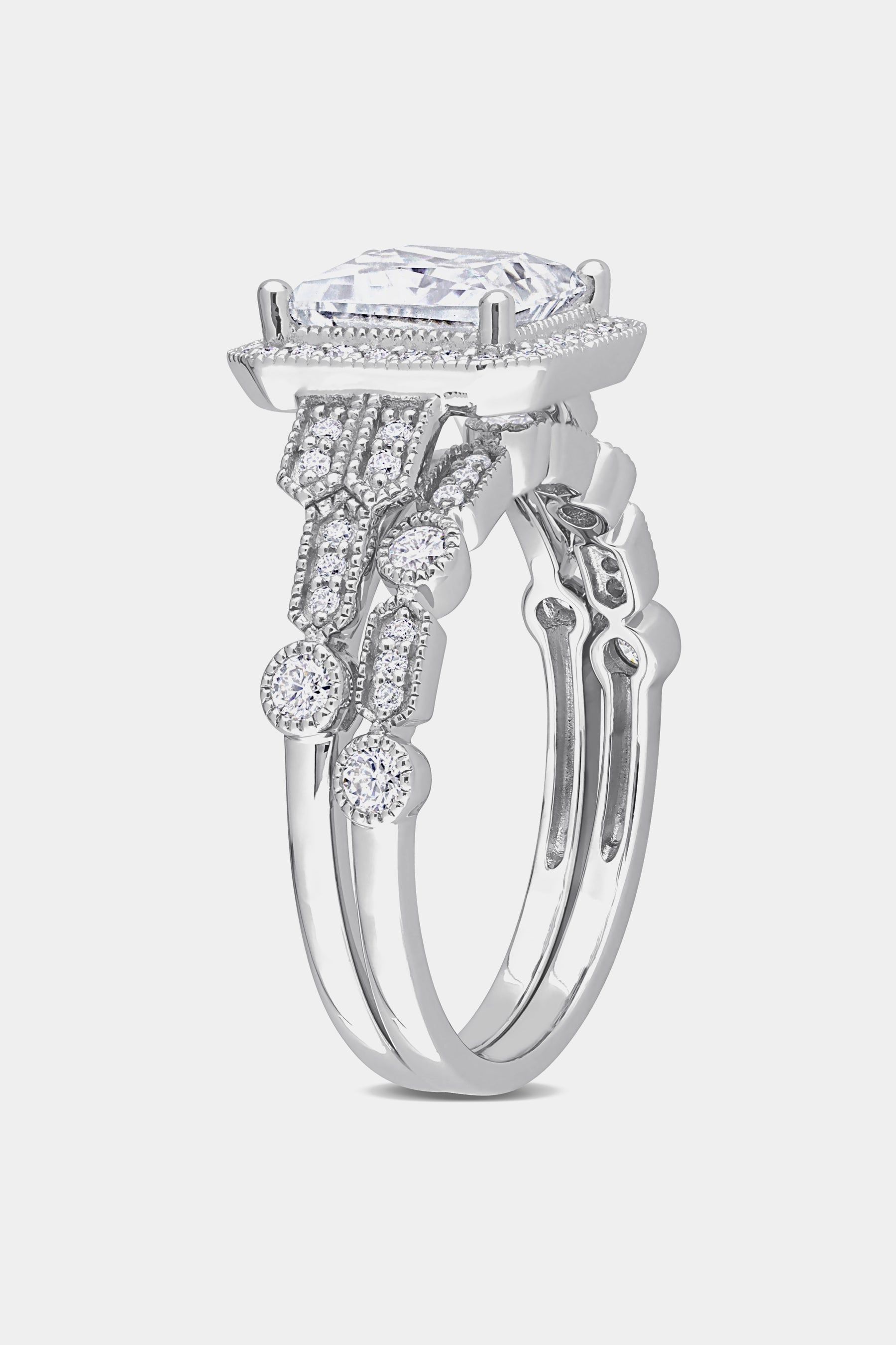 Moissanite Square Halo Bridal Ring Set in Sterling Silver sold by Lord & Taylor product image thumbnail 2