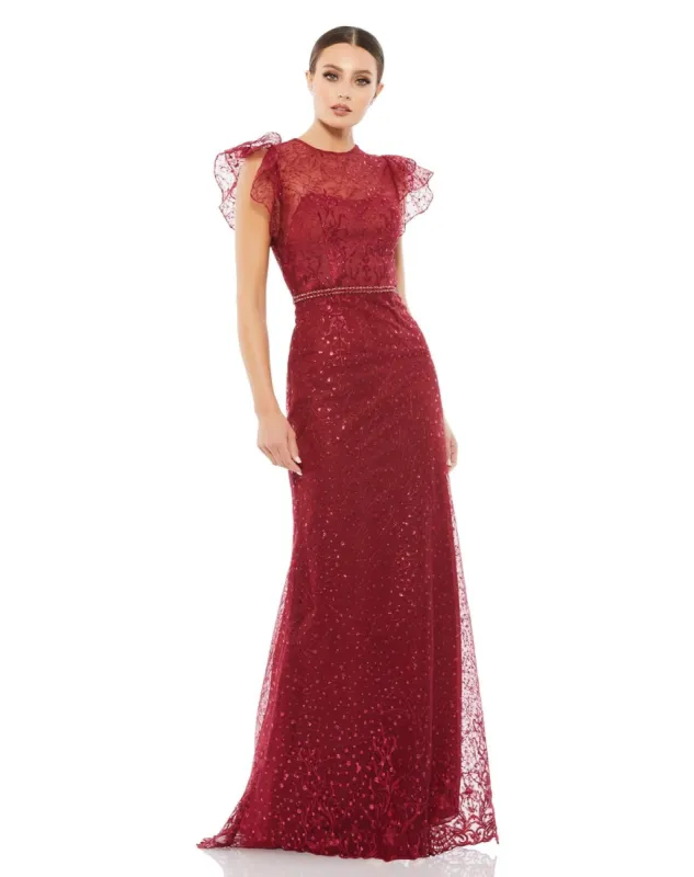 Embellished Illusion High Neck Ruffled Cap Sleeve sold by Lord & Taylor