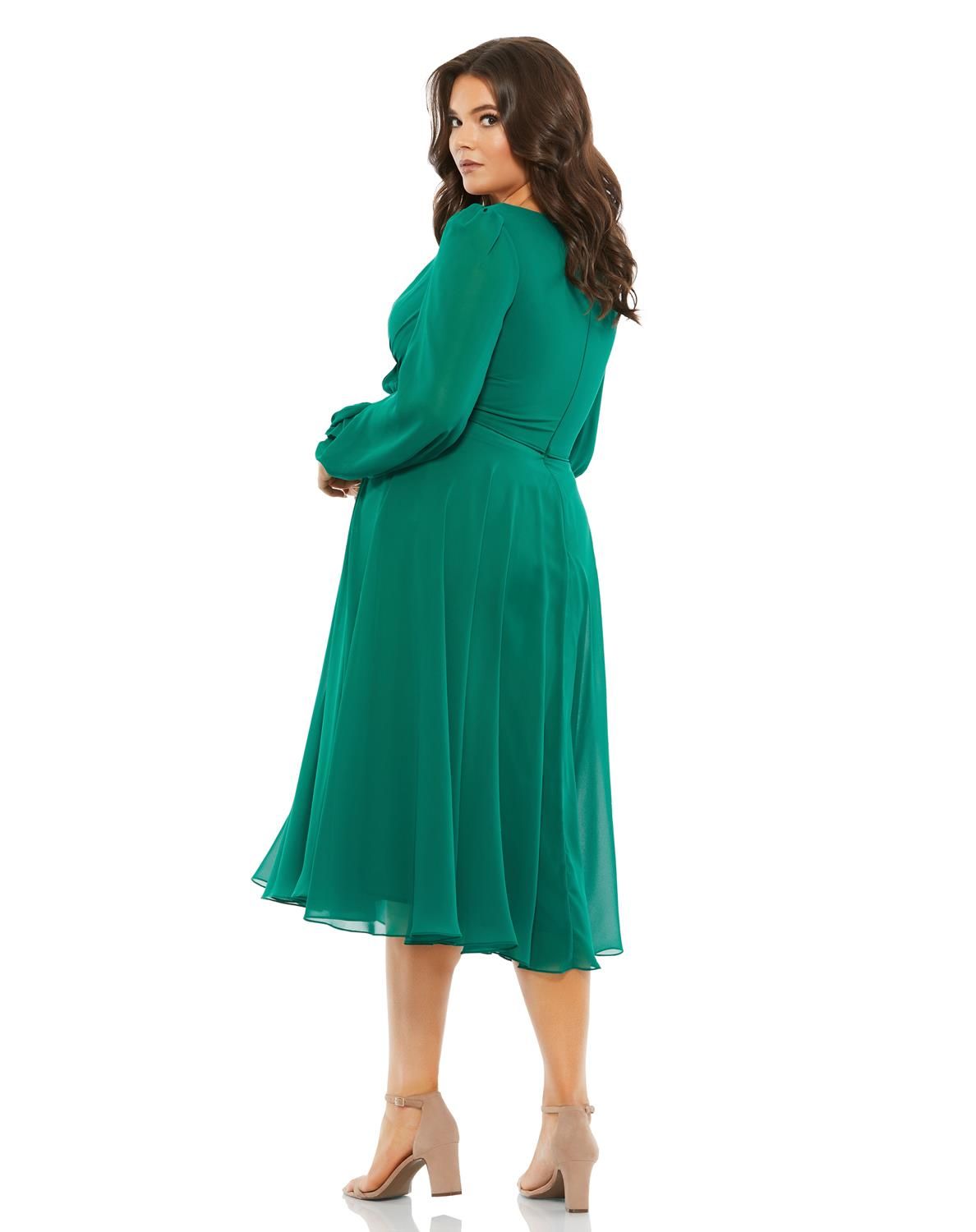 Long Sleeve V Neck Chiffon A-Line Midi Dress sold by Lord & Taylor product image thumbnail 2