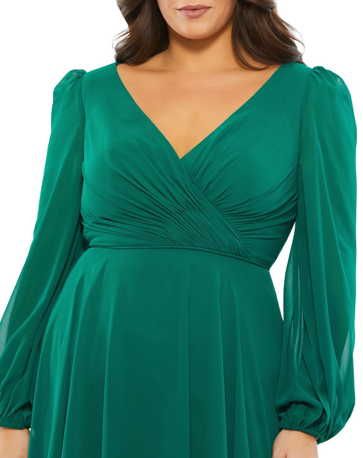 Long Sleeve V Neck Chiffon A-Line Midi Dress sold by Lord & Taylor product image thumbnail 3