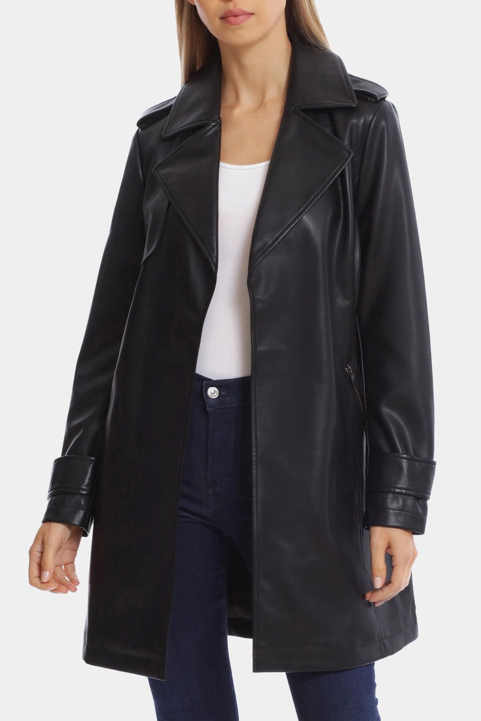 Faux Leather Open Trench sold by Lord & Taylor
