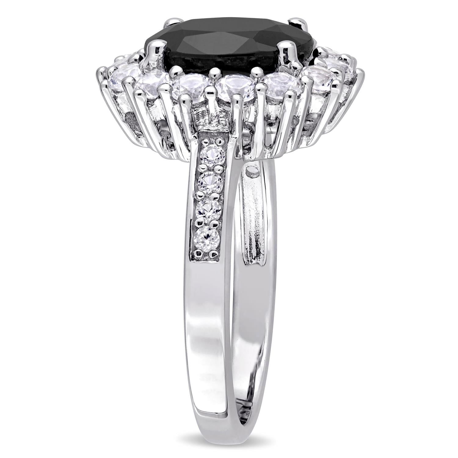 Black Sapphire and Created White Sapphire Halo Ring sold by Lord & Taylor product image thumbnail 2