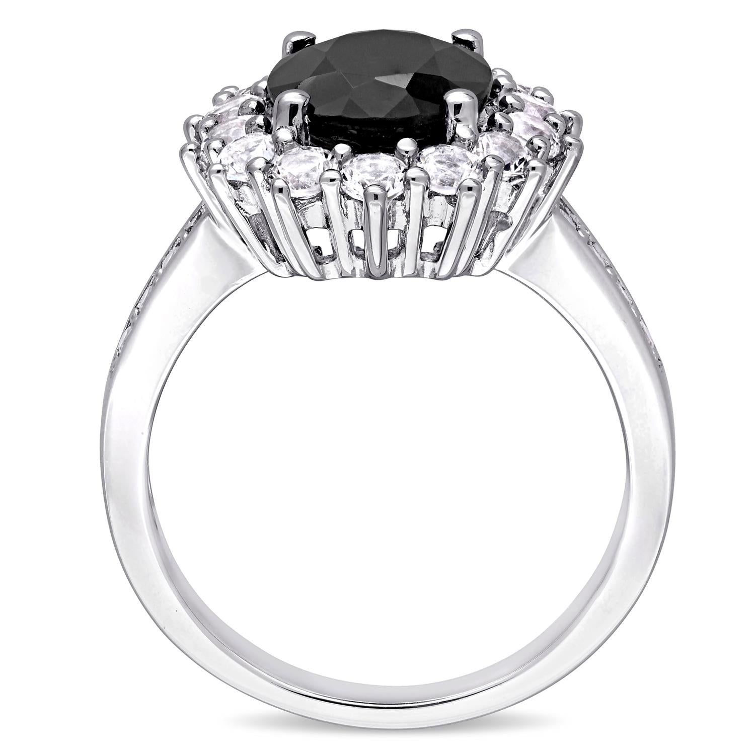 Black Sapphire and Created White Sapphire Halo Ring sold by Lord & Taylor product image thumbnail 3
