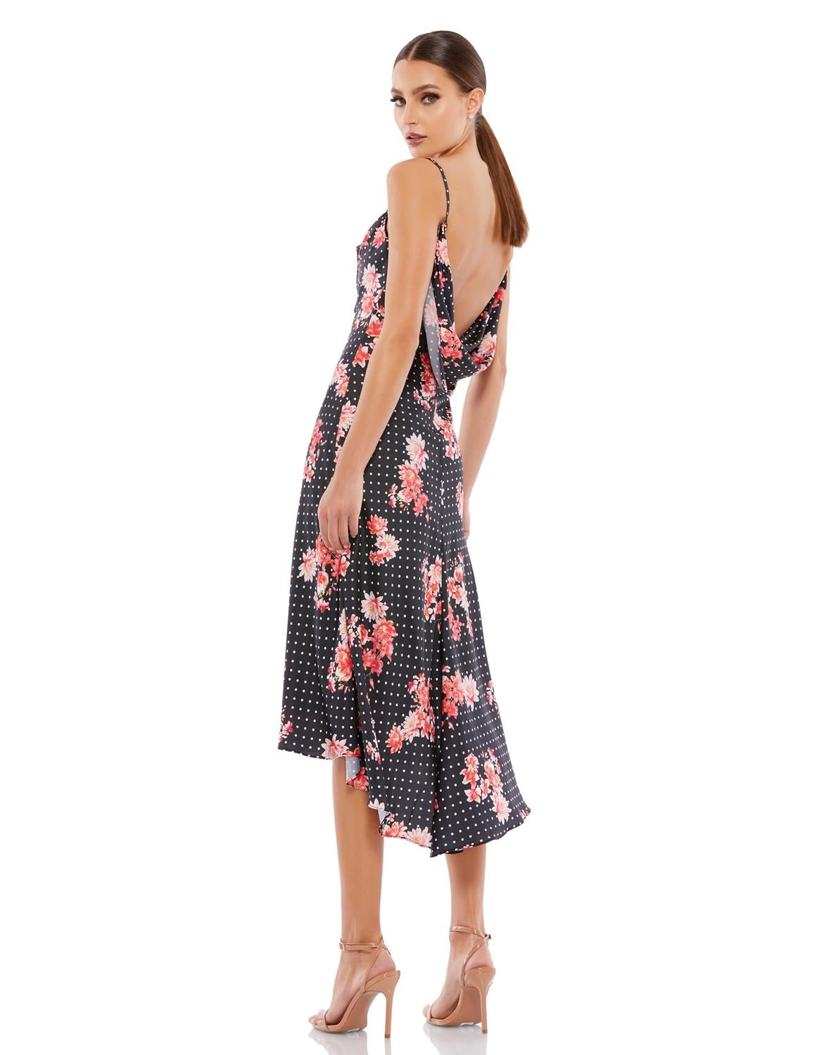 Printed Cowl Neck Low Back Asymmetrical Hem Midi D sold by Lord & Taylor product image thumbnail 2