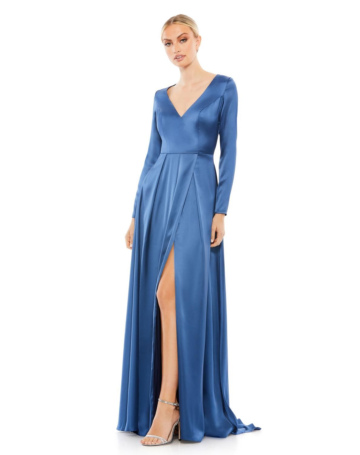 Satin V Neck Long Sleeve Pleated Gown sold by Lord & Taylor product image thumbnail 9