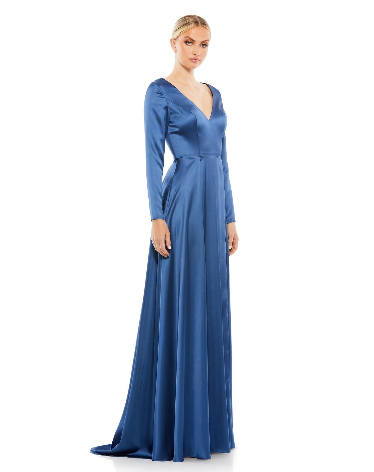 Satin V Neck Long Sleeve Pleated Gown sold by Lord & Taylor product image thumbnail 6