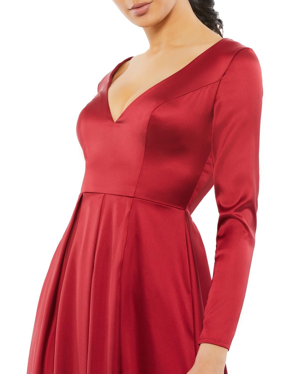 Satin V Neck Long Sleeve Pleated Gown sold by Lord & Taylor product image thumbnail 3