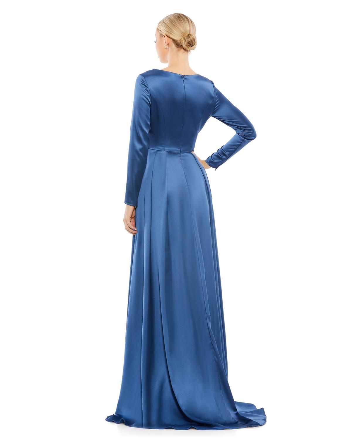 Satin V Neck Long Sleeve Pleated Gown sold by Lord & Taylor product image thumbnail 7