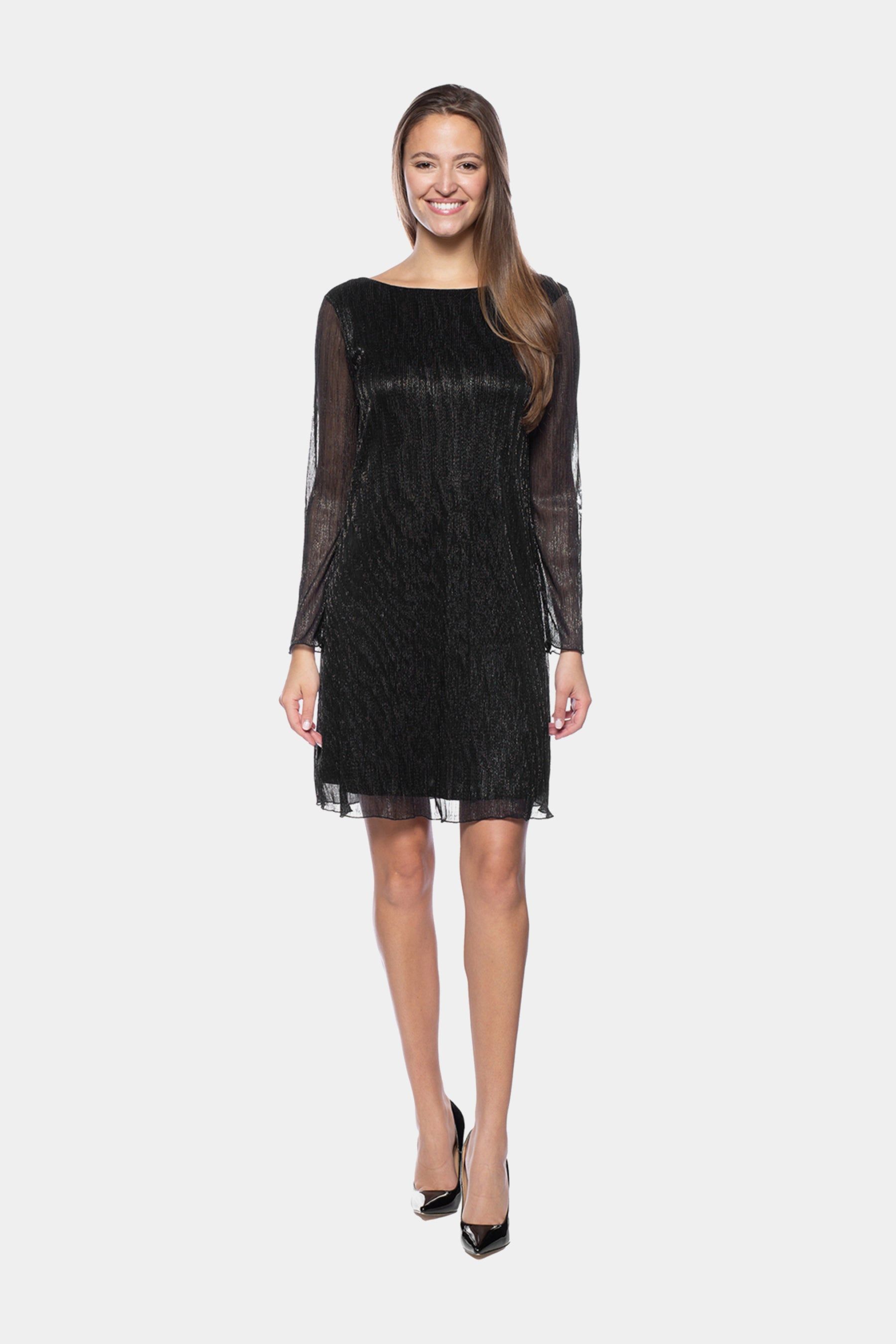 Pleated Metallic Knit Shift Dress sold by Lord & Taylor