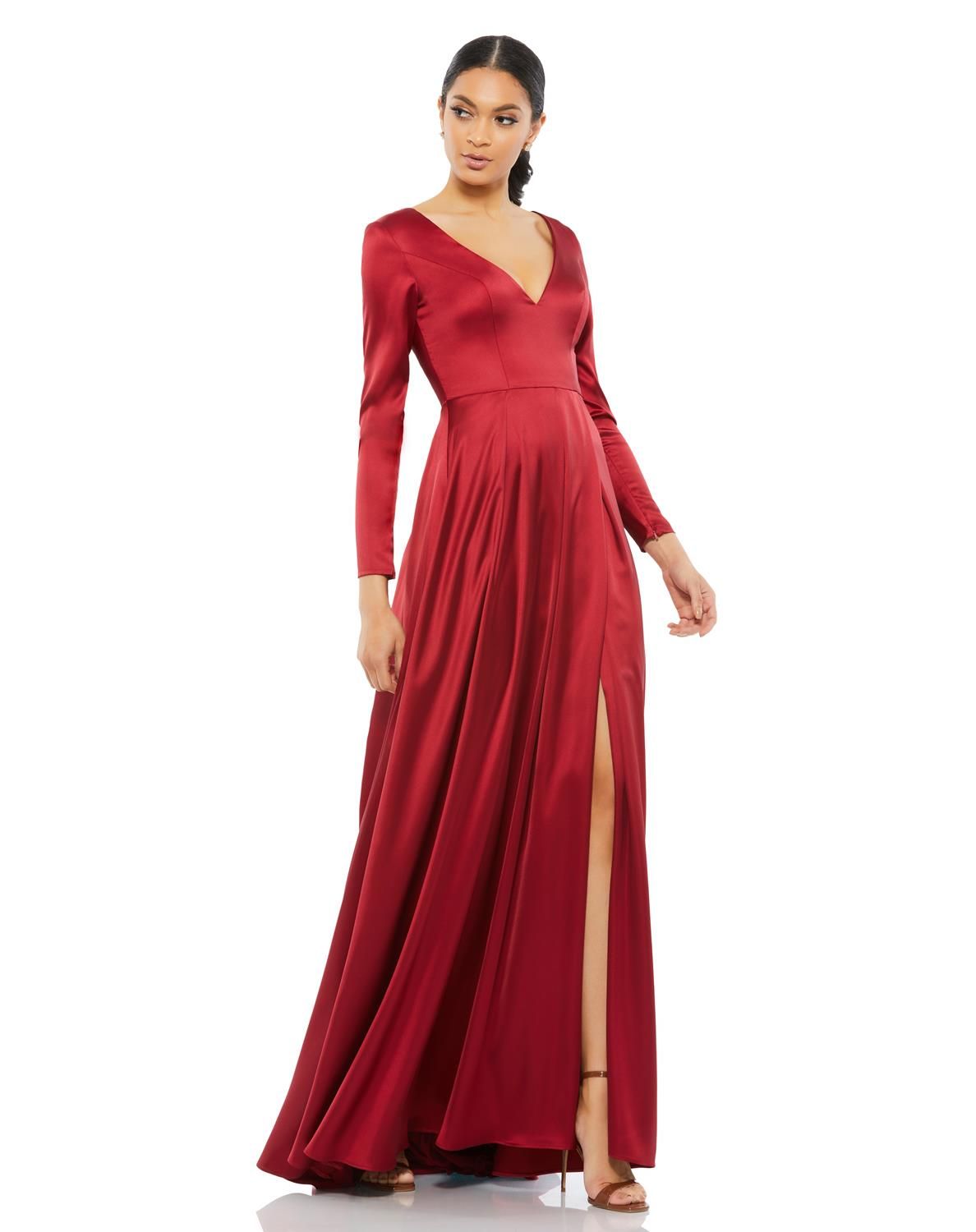 Satin V Neck Long Sleeve Pleated Gown sold by Lord & Taylor product image thumbnail 10