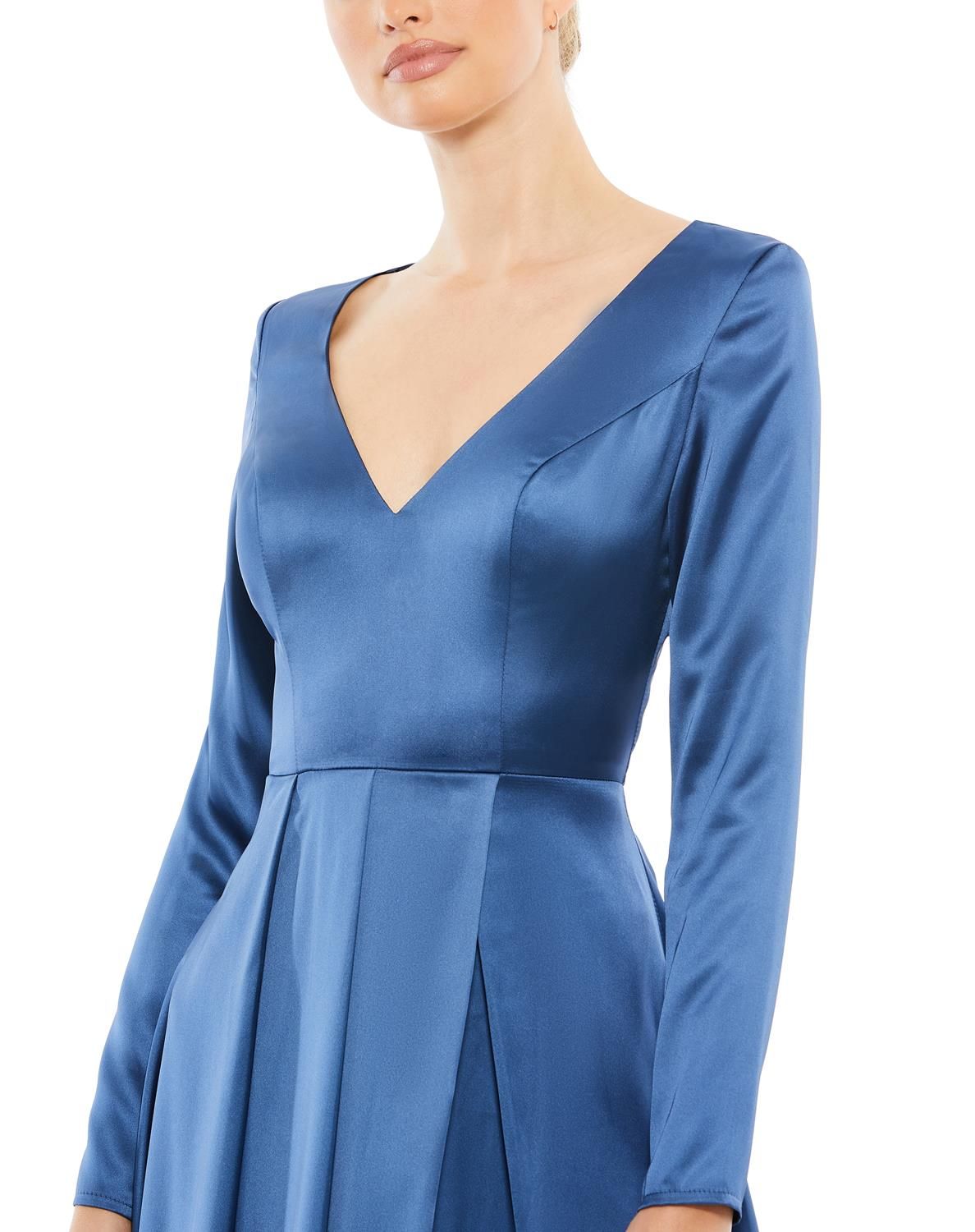 Satin V Neck Long Sleeve Pleated Gown sold by Lord & Taylor product image thumbnail 8