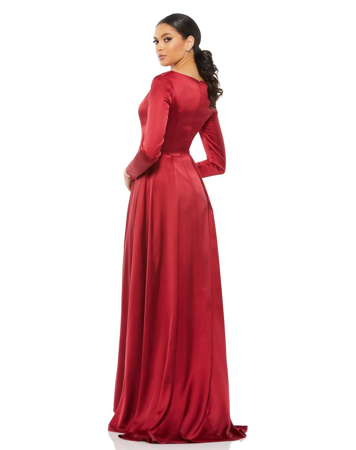 Satin V Neck Long Sleeve Pleated Gown sold by Lord & Taylor product image thumbnail 2