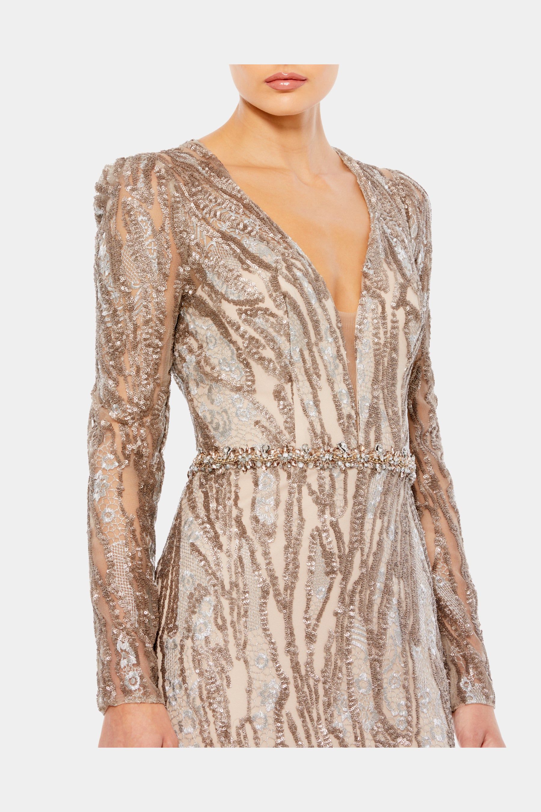 Embellished Plunge Neck Trumpet Gown sold by Lord & Taylor product image thumbnail 2
