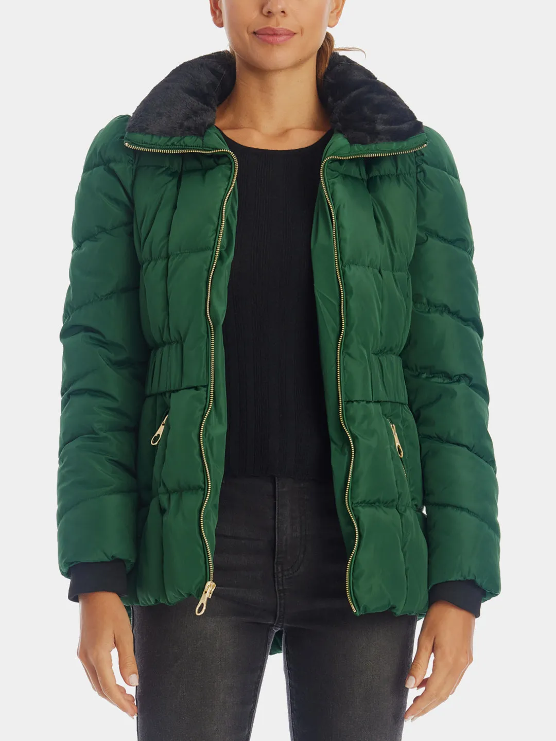 Faux Fur Collar Cinched Puffer Jacket sold by Lord & Taylor