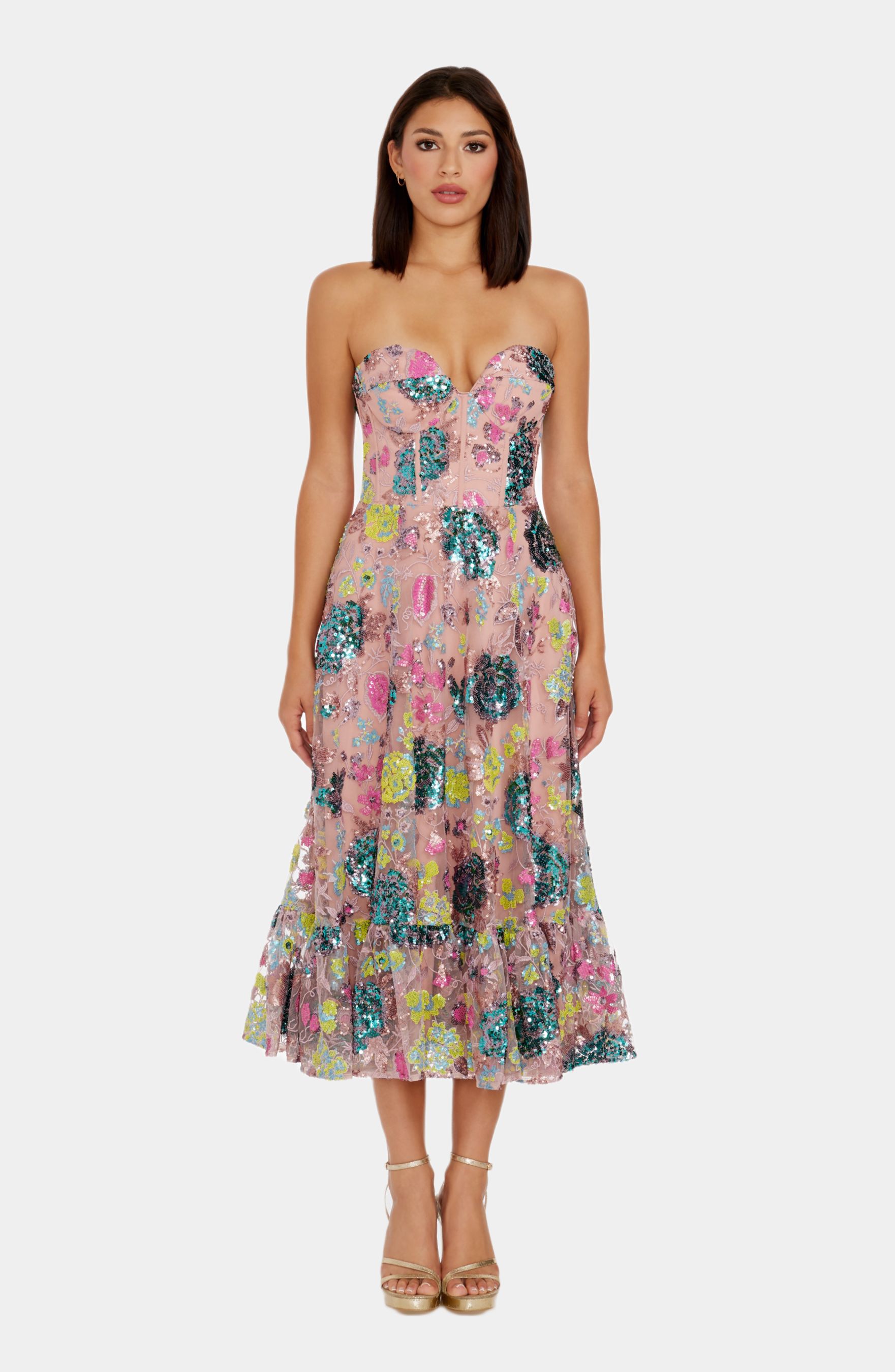 Carina Strapless Sweetheart Bustier Ruffle Hem Dress sold by Lord & Taylor