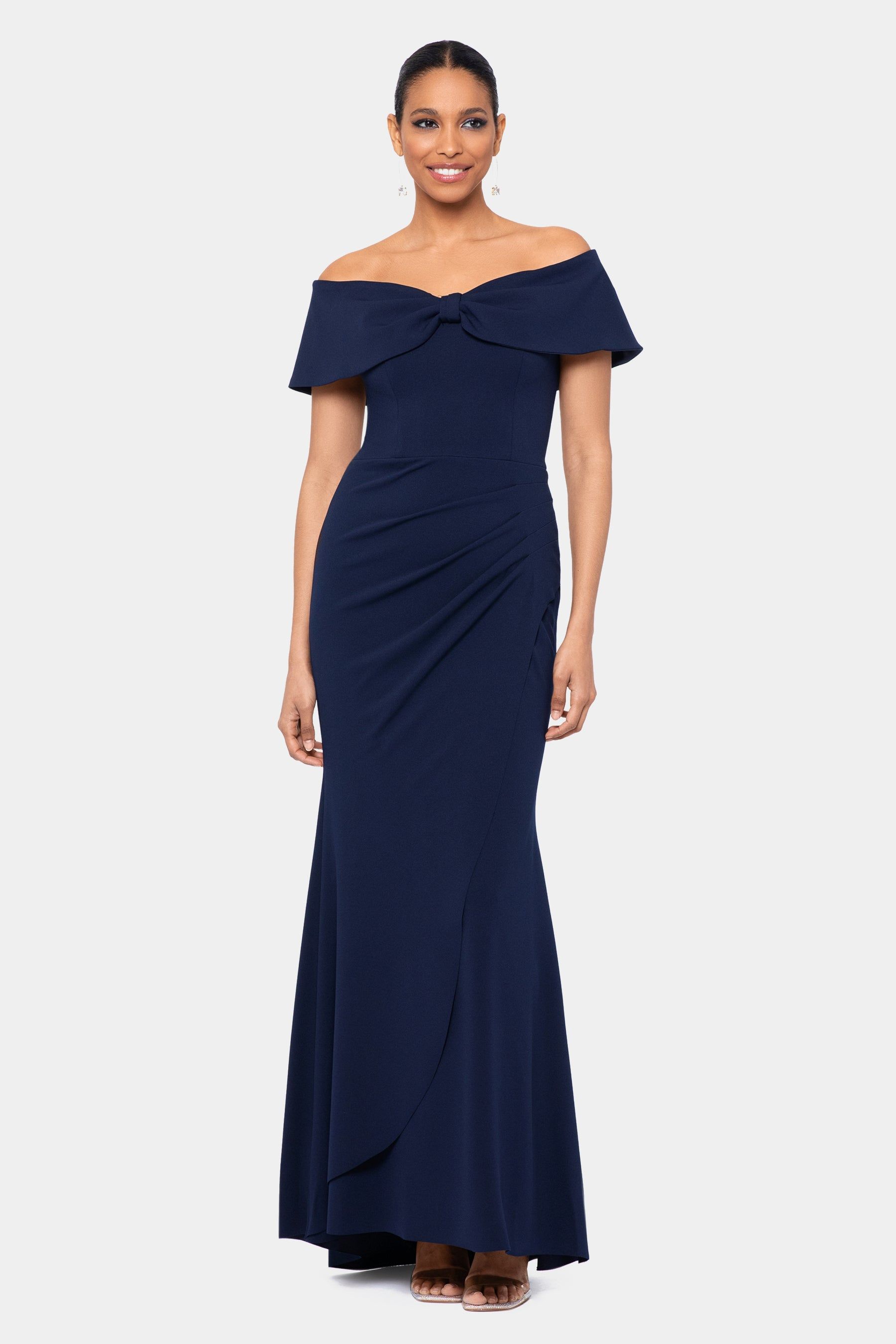 Long Scuba Off-shoulder Gown sold by Lord & Taylor