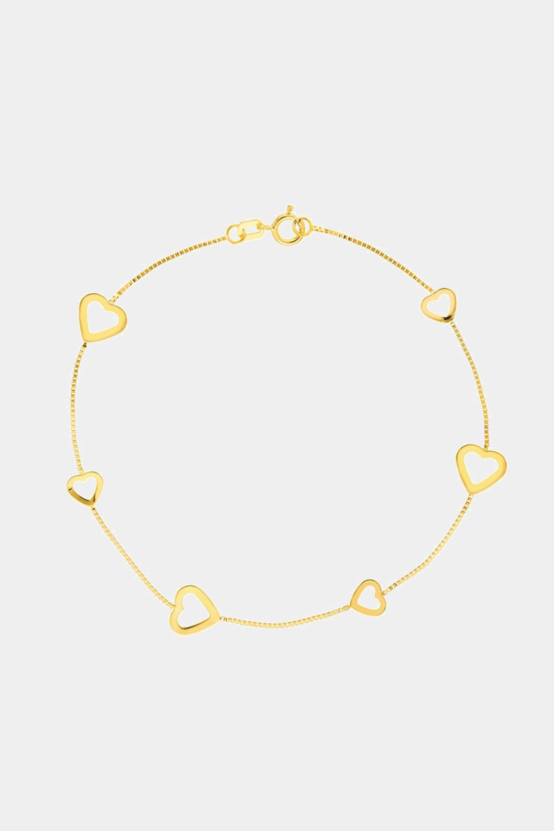 14K Gold Box Chain Alternating Small/Large Open-Heart Bracelet sold by Lord & Taylor