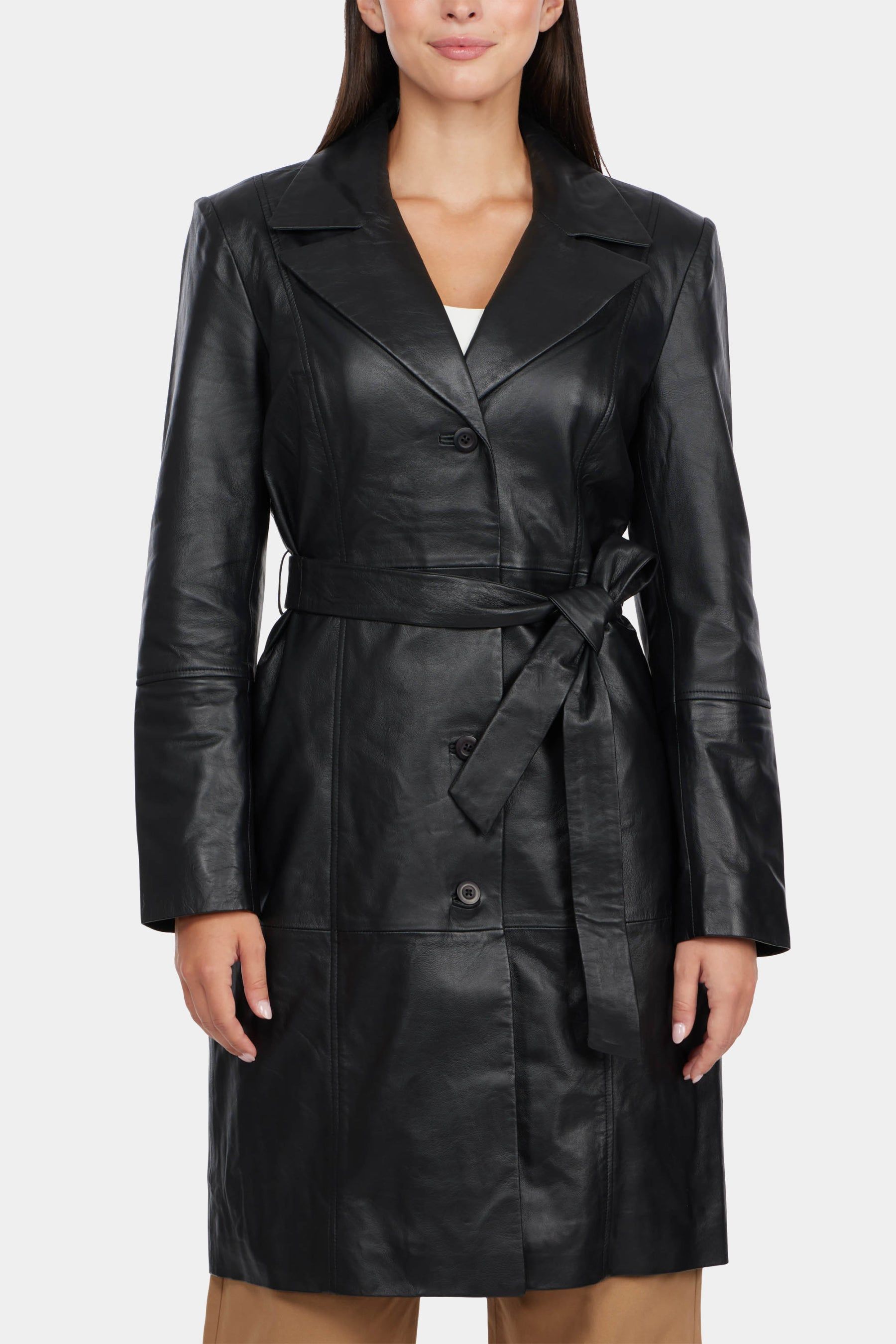 Tinsley Single Breasted Leather Trench Coat sold by Lord & Taylor