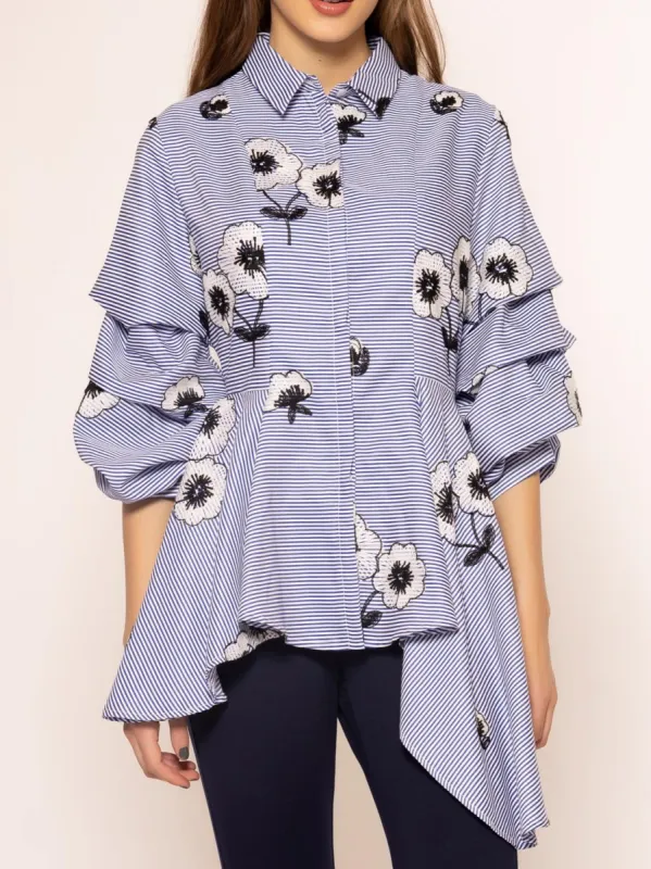 Floral Thread Embroidery Stripe Top sold by Lord & Taylor