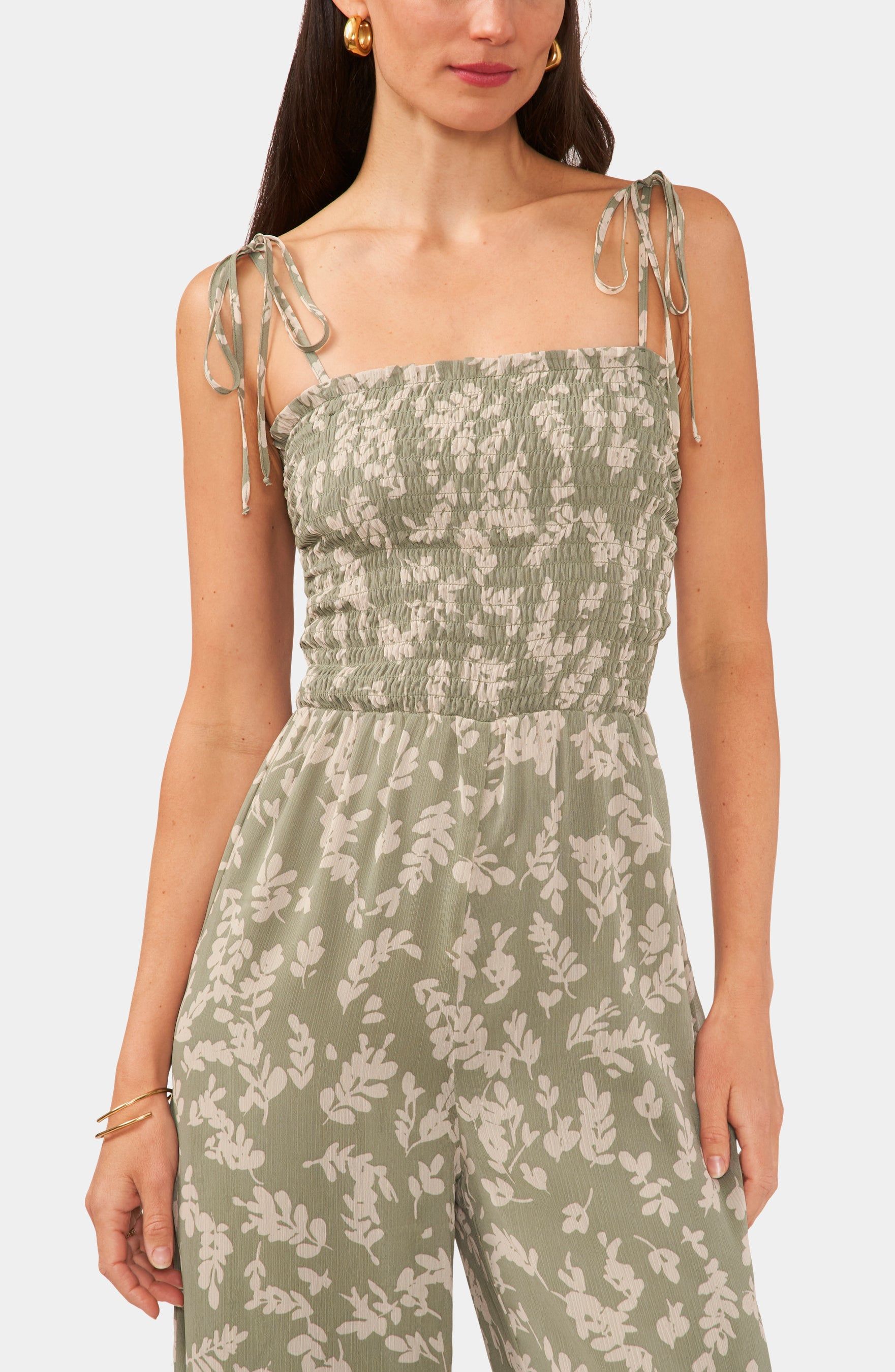 Tie Shoulder Floral Smocked Jumpsuit sold by Lord & Taylor