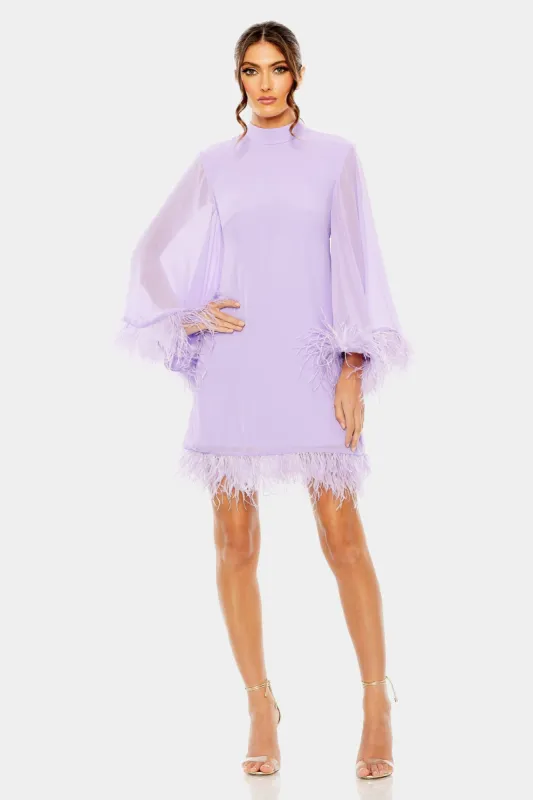 High Neck Cape Sleeve Mini Dress with Feather Trim sold by Lord & Taylor