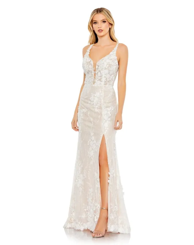 Glitter Floral Applique Sleeveless Mermaid Gown sold by Lord & Taylor