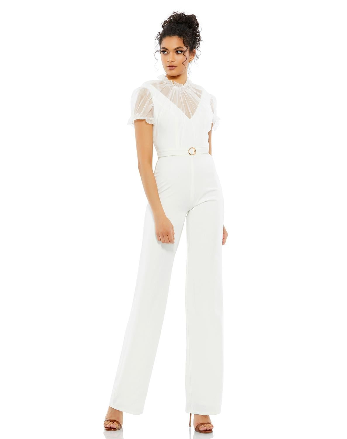 Belted Illusion High Neck Cap Sleeve Jumpsuit sold by Lord & Taylor