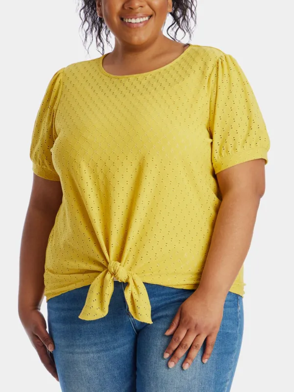 Puff Sleeve Scoop Neck Diamond Eyelet Pullover Top sold by Lord & Taylor