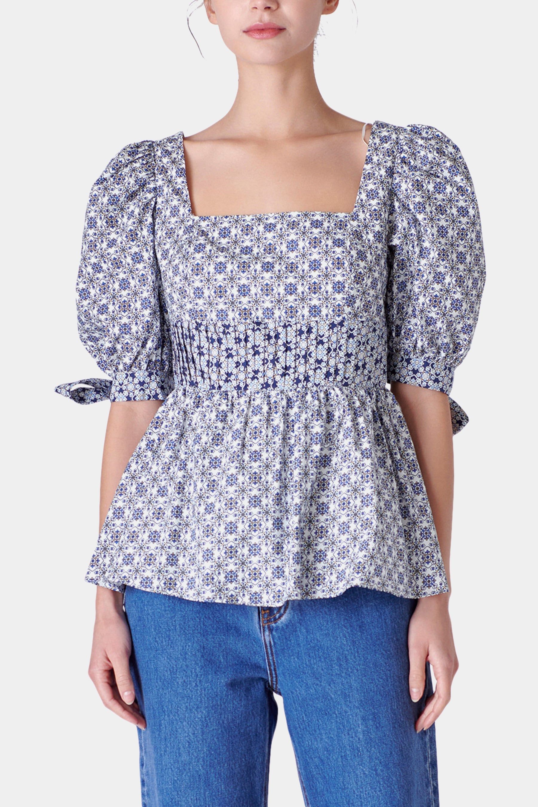 Print Block Smocked Top sold by Lord & Taylor