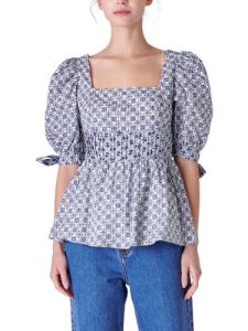 Print Block Smocked Top sold by Lord & Taylor