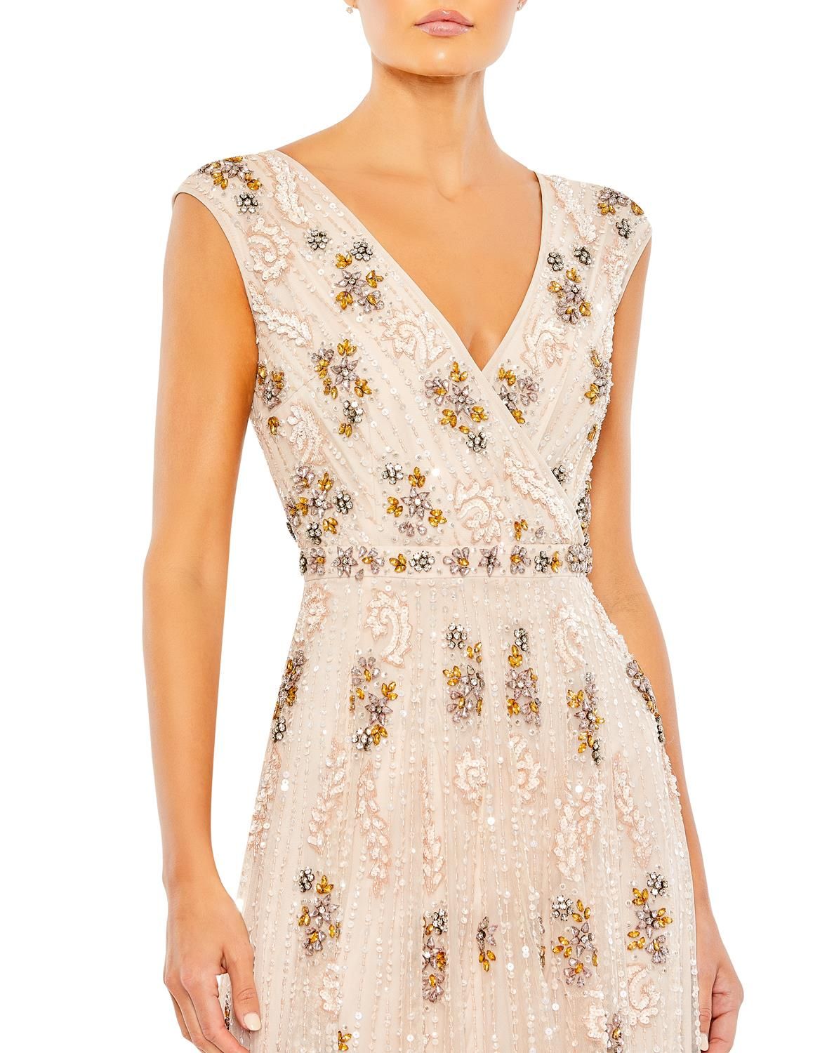 Embellished Wrap Over Cap Sleeve A-Line Gown sold by Lord & Taylor product image thumbnail 3