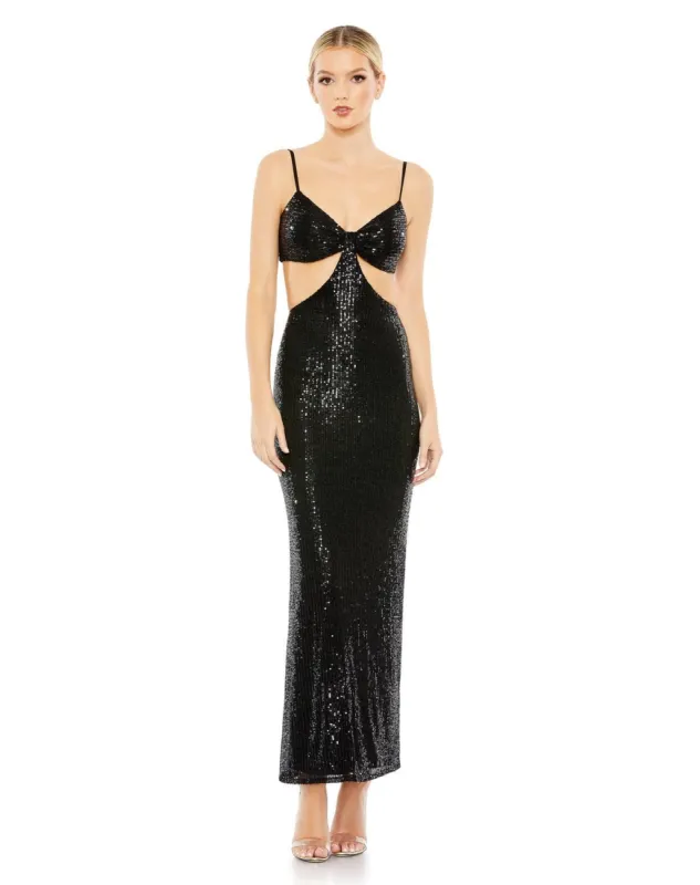 Sequined Spaghetti Strap Cut Out Gown sold by Lord & Taylor