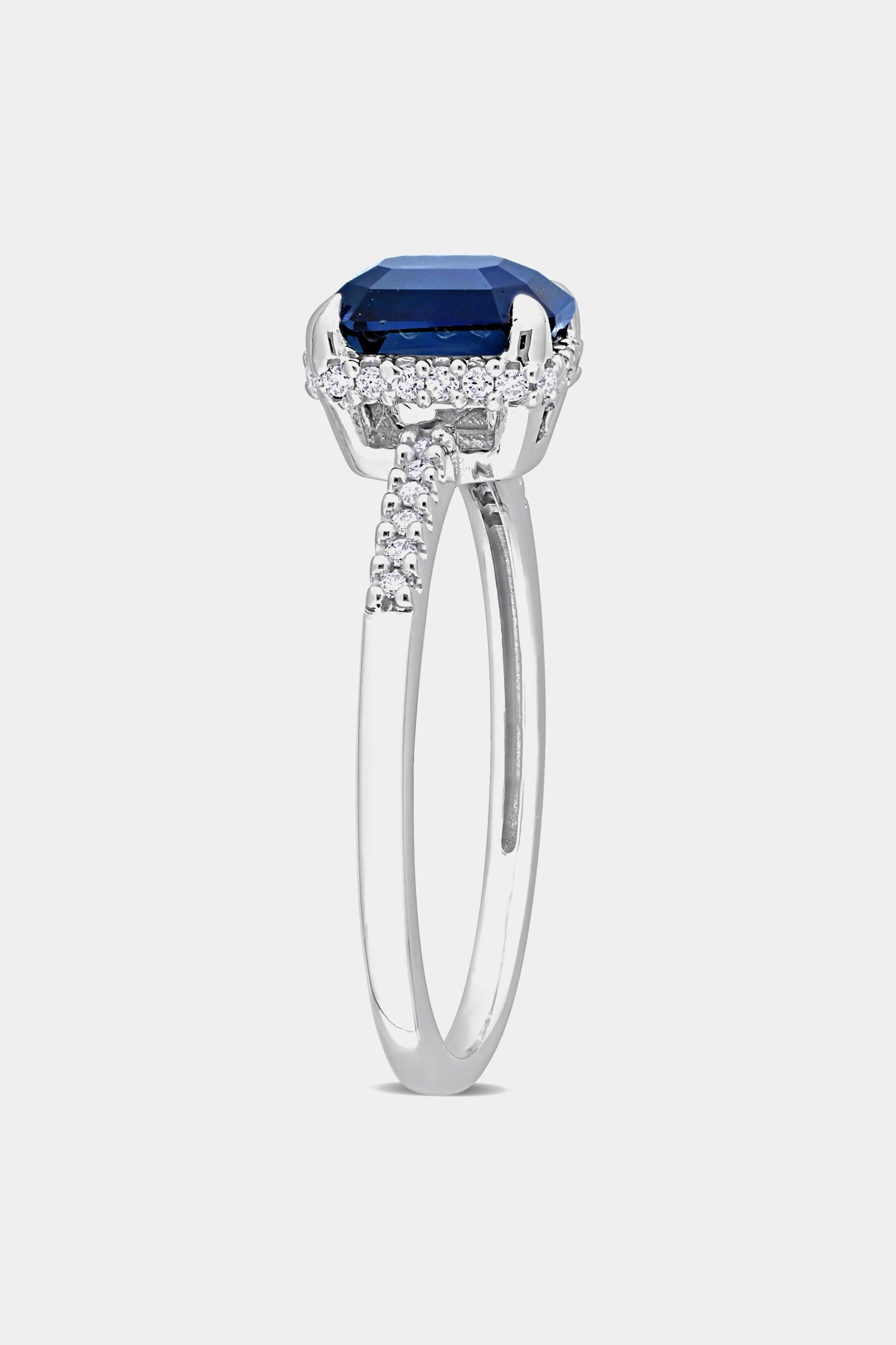 Octagon Sapphire and Diamond Halo Engagement Ring in 14k White Gold sold by Lord & Taylor product image thumbnail 2