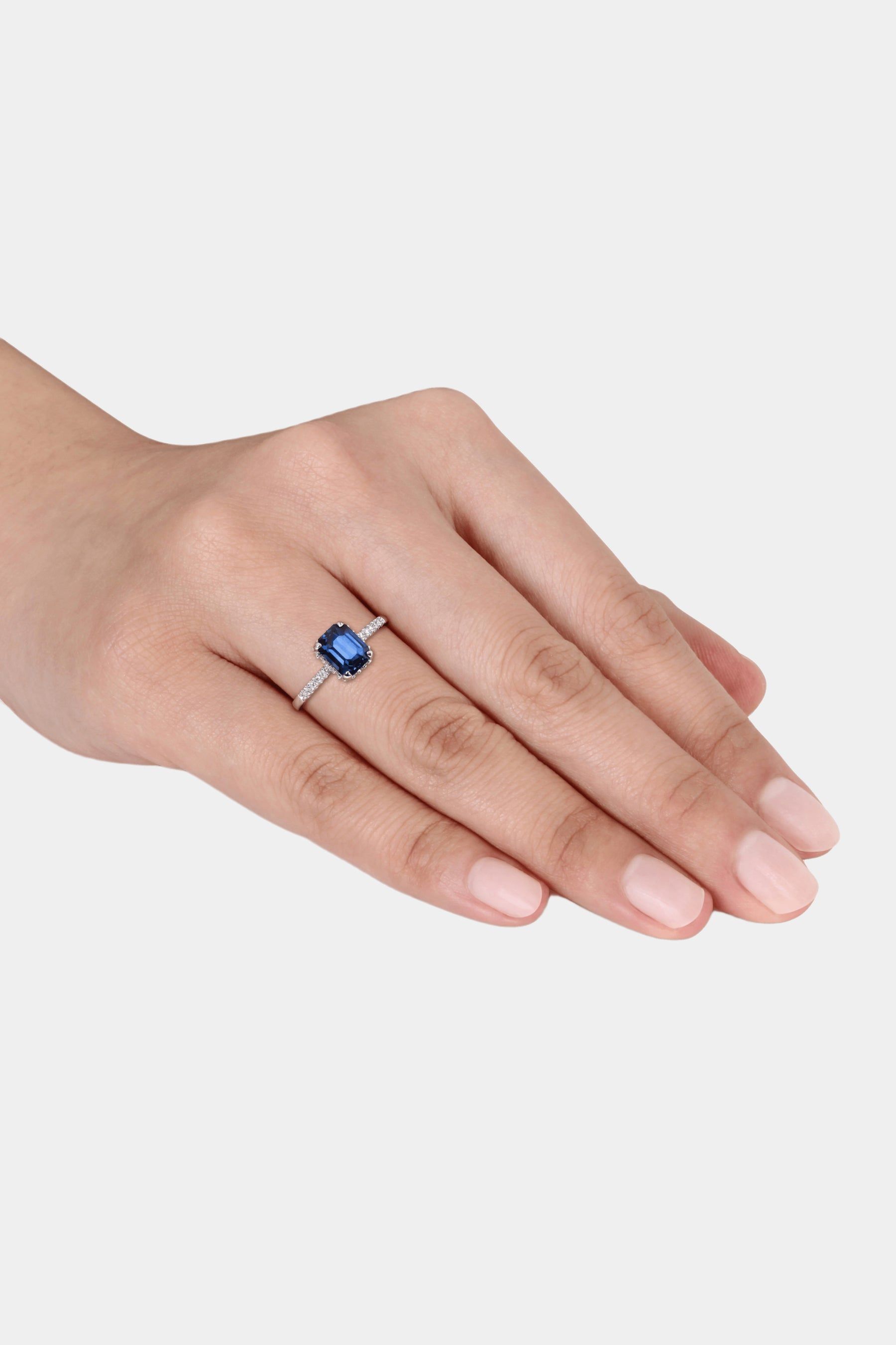 Octagon Sapphire and Diamond Halo Engagement Ring in 14k White Gold sold by Lord & Taylor product image thumbnail 3